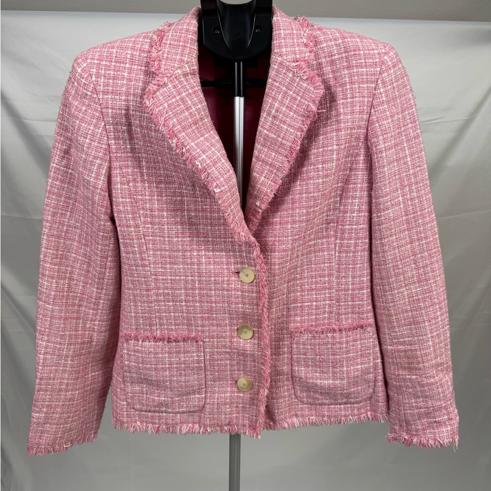 Pink Tweed Blazer Chanel Style Jacket Jones New York Signature Size 4 - Picture 3 of 8